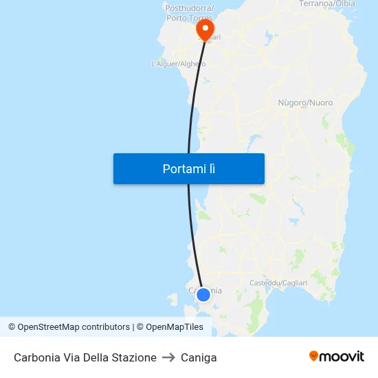 Carbonia Via Della Stazione to Caniga map