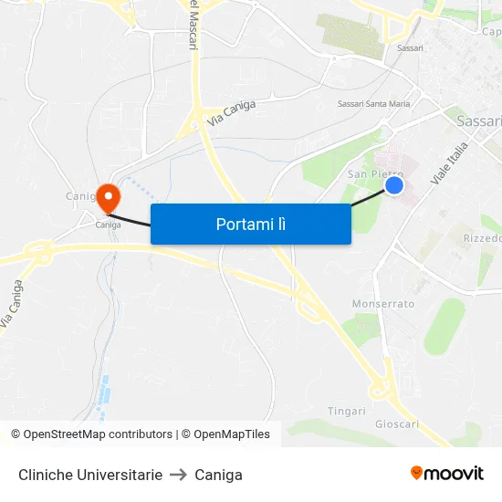 Cliniche Universitarie to Caniga map