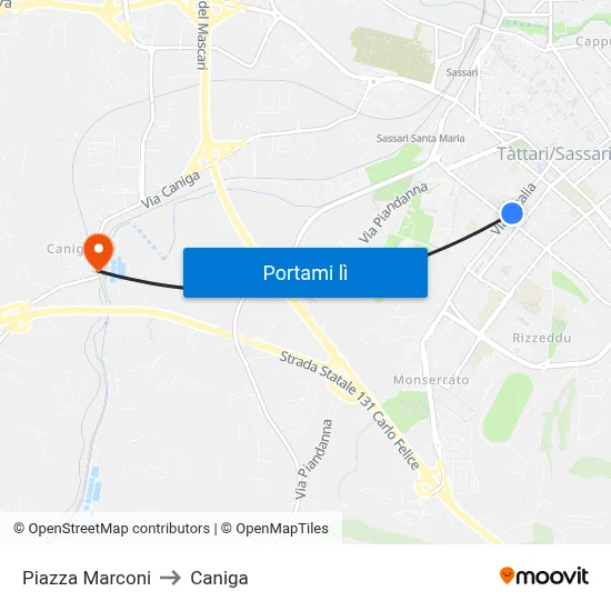 Piazza Marconi to Caniga map