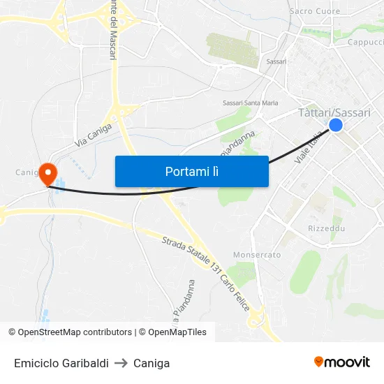 Emiciclo Garibaldi to Caniga map