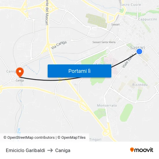 Emiciclo Garibaldi to Caniga map