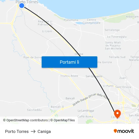 Porto Torres to Caniga map