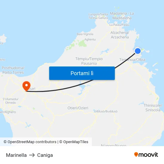 Marinella to Caniga map