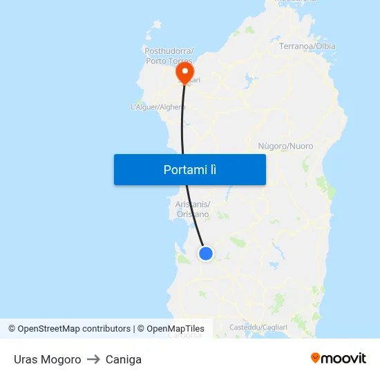 Uras Mogoro to Caniga map