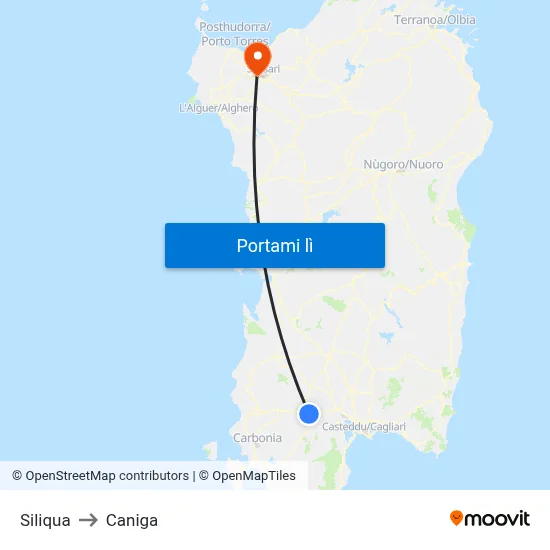 Siliqua to Caniga map