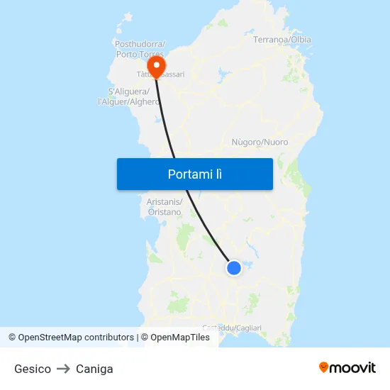 Gesico to Caniga map