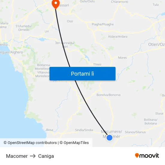 Macomer to Caniga map