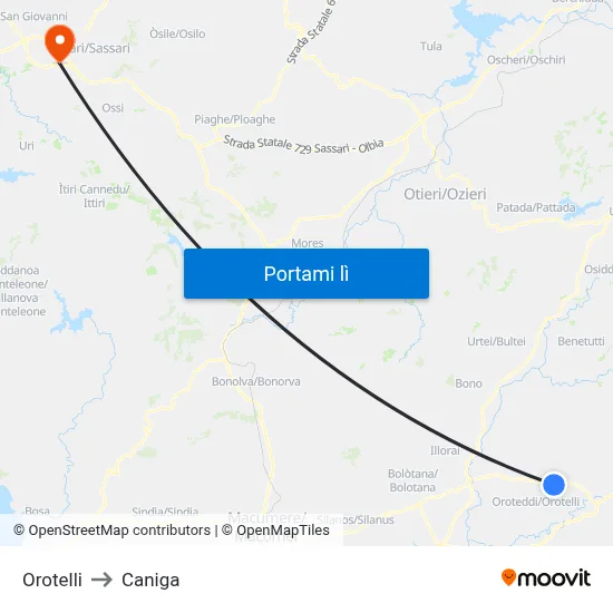 Orotelli to Caniga map
