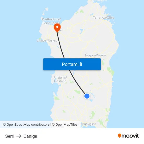Serri to Caniga map