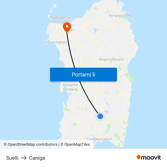 Suelli to Caniga map