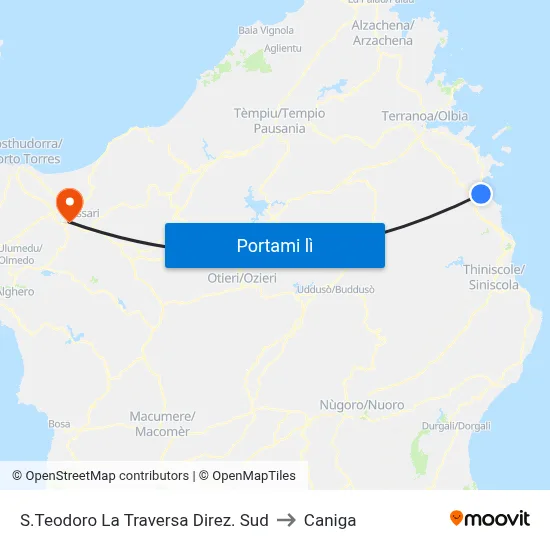S.Teodoro La Traversa Direz. Sud to Caniga map
