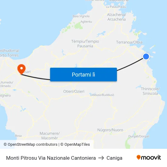 Monti Pitrosu Via Nazionale Cantoniera to Caniga map