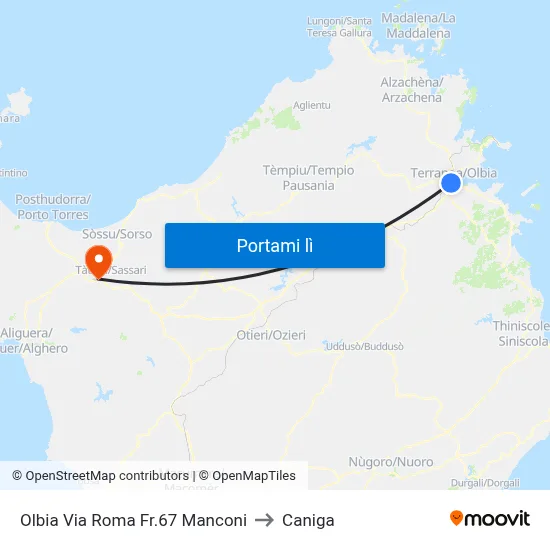 Olbia Via Roma Fr.67 Manconi to Caniga map