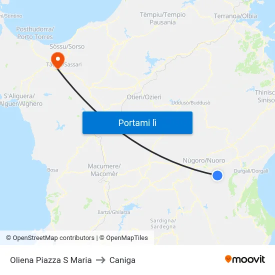 Oliena Piazza S Maria to Caniga map