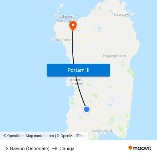 S.Gavino (Ospedale) to Caniga map