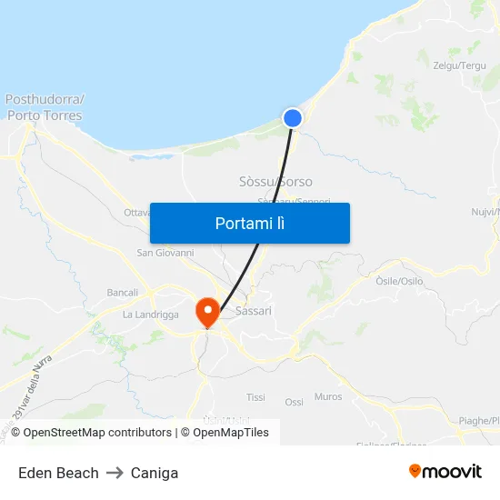 Eden Beach to Caniga map