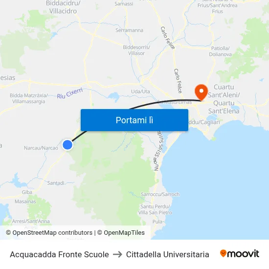Acquacadda Fronte Scuole to Cittadella Universitaria map