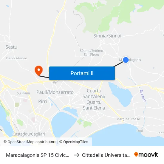 Maracalagonis SP 15 Civico 3 to Cittadella Universitaria map
