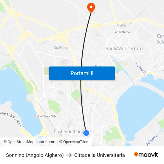 Sonnino (Angolo Alghero) to Cittadella Universitaria map