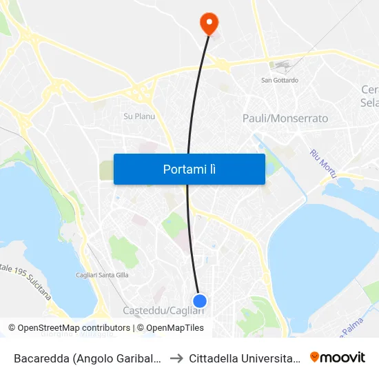 Bacaredda (Angolo Garibaldi) to Cittadella Universitaria map