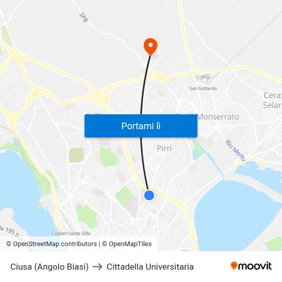Ciusa (Angolo Biasi) to Cittadella Universitaria map
