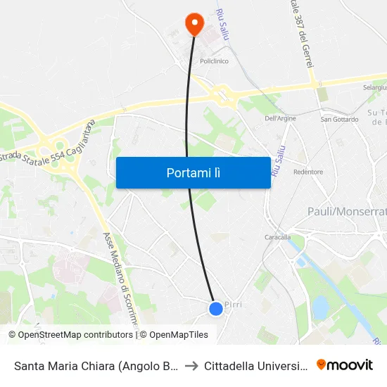 Santa Maria Chiara (Angolo Balilla) to Cittadella Universitaria map