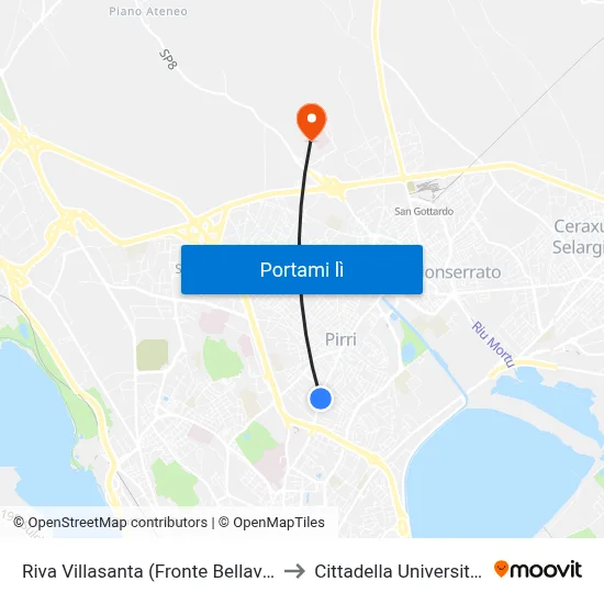 Riva Villasanta (Fronte Bellavista) to Cittadella Universitaria map