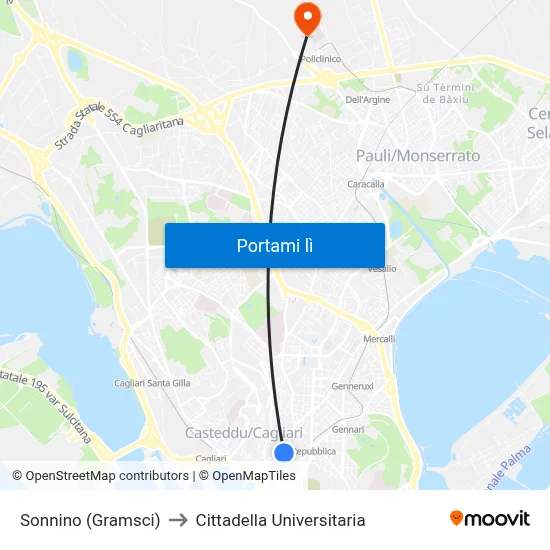 Sonnino (Gramsci) to Cittadella Universitaria map