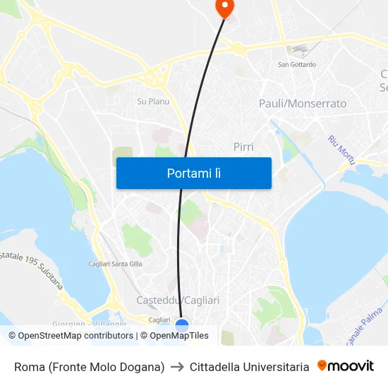 Roma (Fronte Molo Dogana) to Cittadella Universitaria map