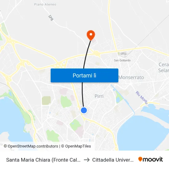 Santa Maria Chiara (Fronte Calamattia) to Cittadella Universitaria map