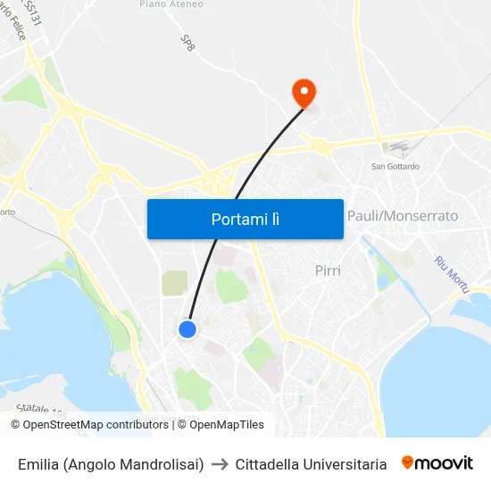 Emilia (Angolo Mandrolisai) to Cittadella Universitaria map