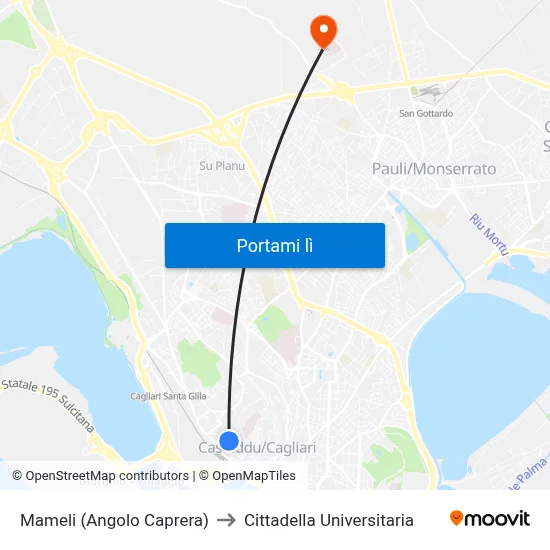 Mameli (Angolo Caprera) to Cittadella Universitaria map