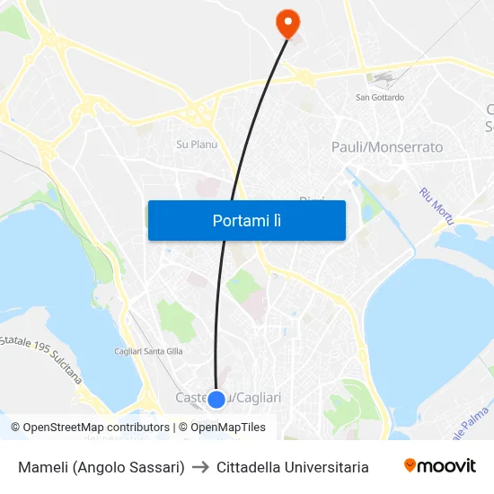 Mameli (Angolo Sassari) to Cittadella Universitaria map