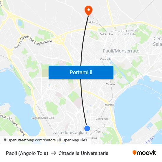Paoli (Angolo Tola) to Cittadella Universitaria map