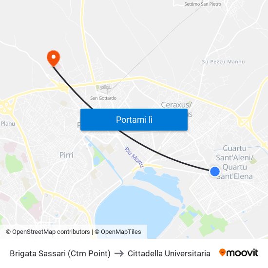 Brigata Sassari (Ctm Point) to Cittadella Universitaria map