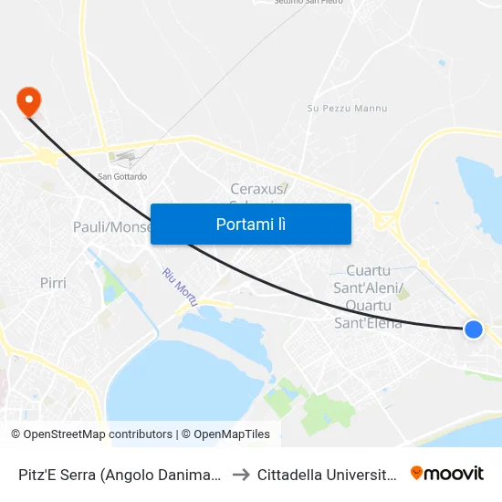 Pitz'E Serra (Angolo Danimarca) to Cittadella Universitaria map