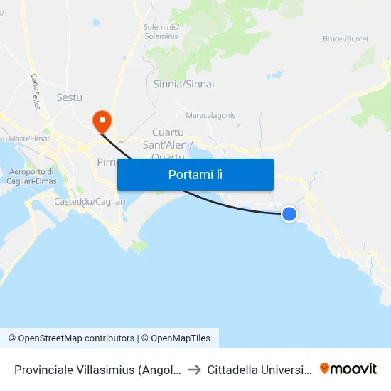 Provinciale Villasimius (Angolo Liri) to Cittadella Universitaria map