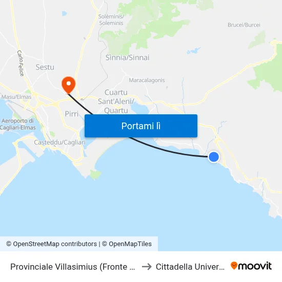 Provinciale Villasimius (Fronte Camping) to Cittadella Universitaria map