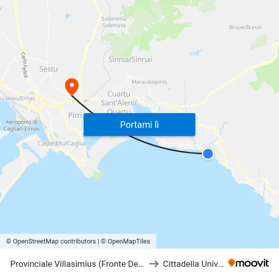 Provinciale Villasimius (Fronte Del Transatlantico) to Cittadella Universitaria map