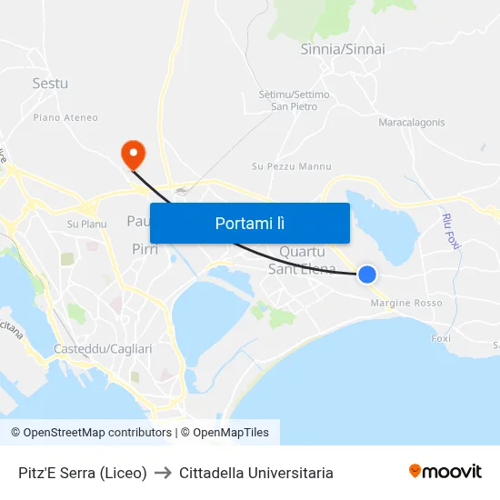 Pitz'E Serra (Liceo) to Cittadella Universitaria map
