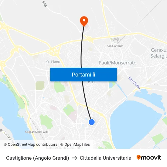 Castiglione (Angolo Grandi) to Cittadella Universitaria map