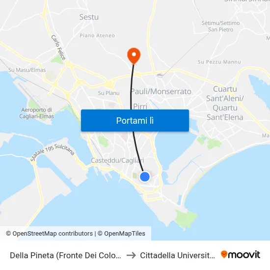 Della Pineta (Fronte Dei Colombi) to Cittadella Universitaria map