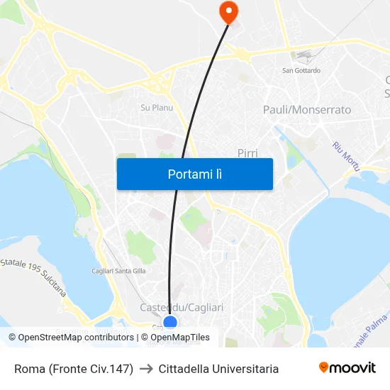 Roma (Fronte Civ.147) to Cittadella Universitaria map