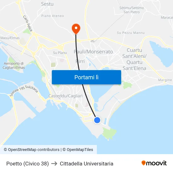 Poetto (Civico 38) to Cittadella Universitaria map