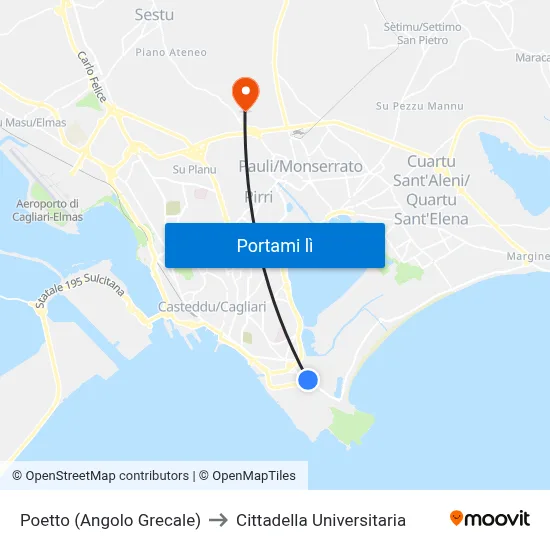 Poetto (Angolo Grecale) to Cittadella Universitaria map