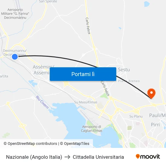 Nazionale (Angolo Italia) to Cittadella Universitaria map