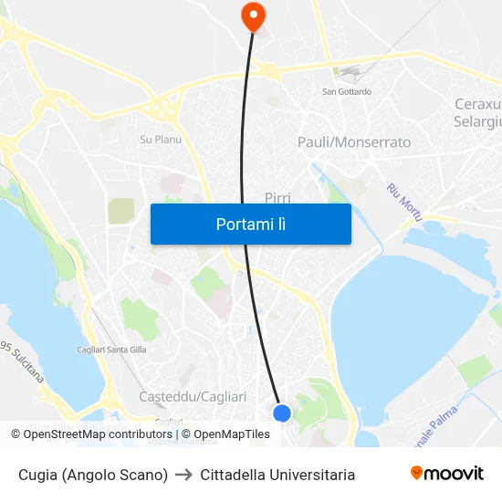 Cugia (Angolo Scano) to Cittadella Universitaria map