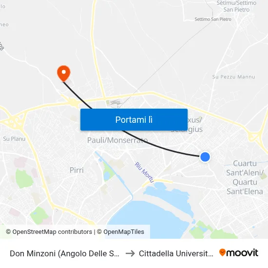 Don Minzoni (Angolo Delle Serre) to Cittadella Universitaria map