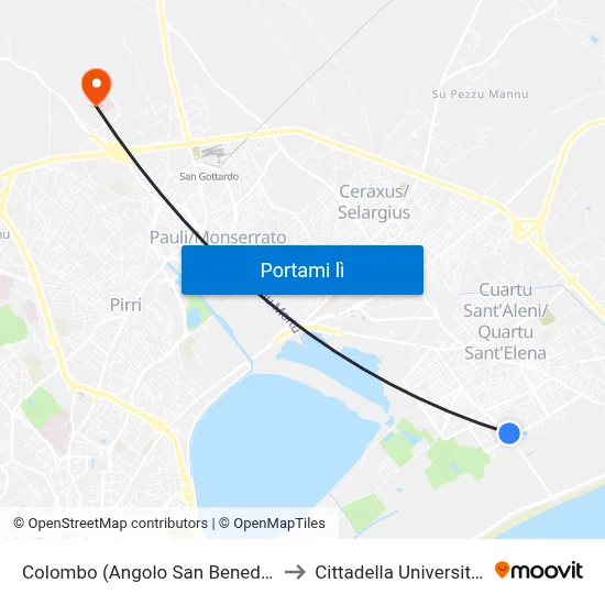 Colombo (Angolo San Benedetto) to Cittadella Universitaria map
