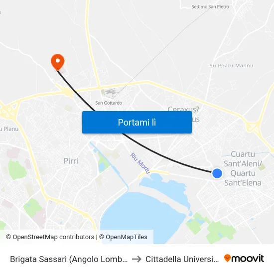 Brigata Sassari (Angolo Lombardia) to Cittadella Universitaria map